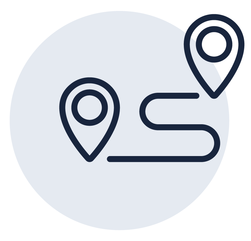 Line-drawn location marker icon with gray circle