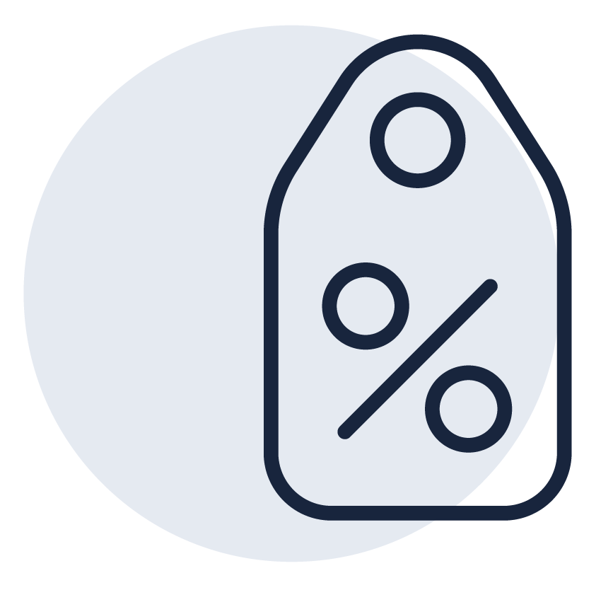 Line-drawn price tag icon with gray circle